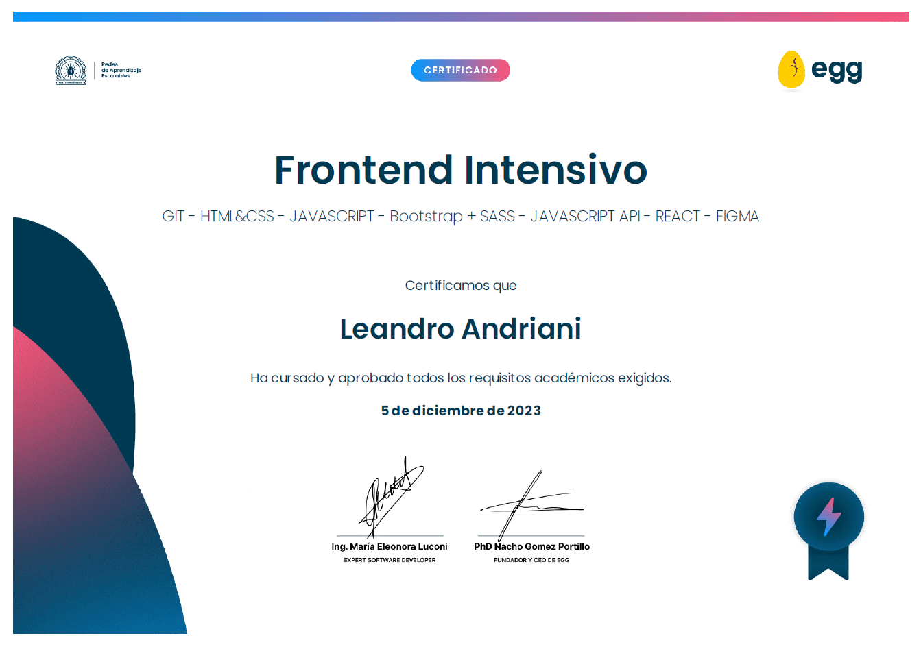 Front end intesivo Egg